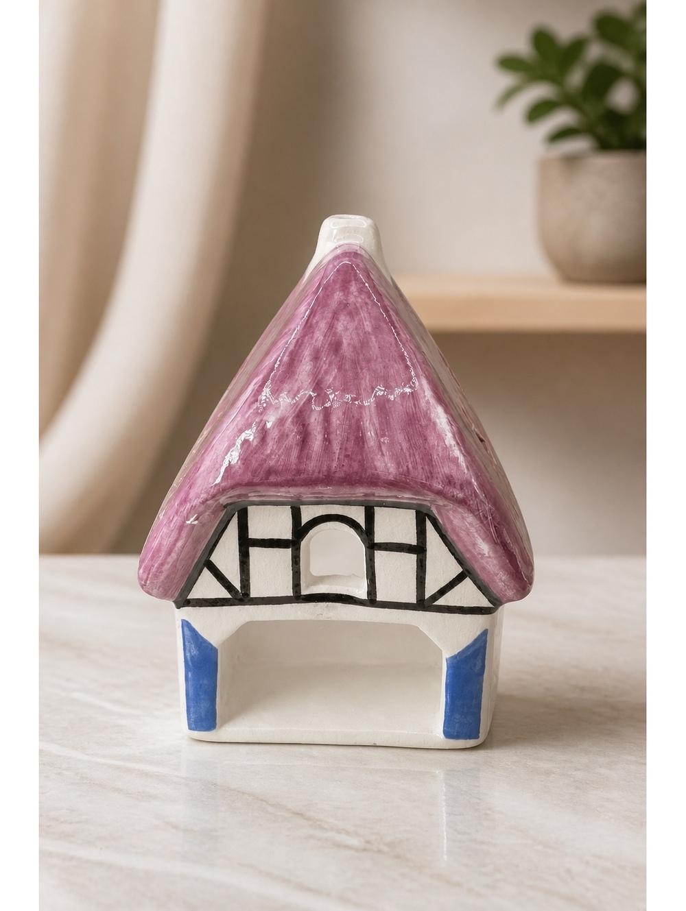 Vintage 1991 Ursula Leyk Lichthaus Signed German Ceramic Tea Light House Cottage